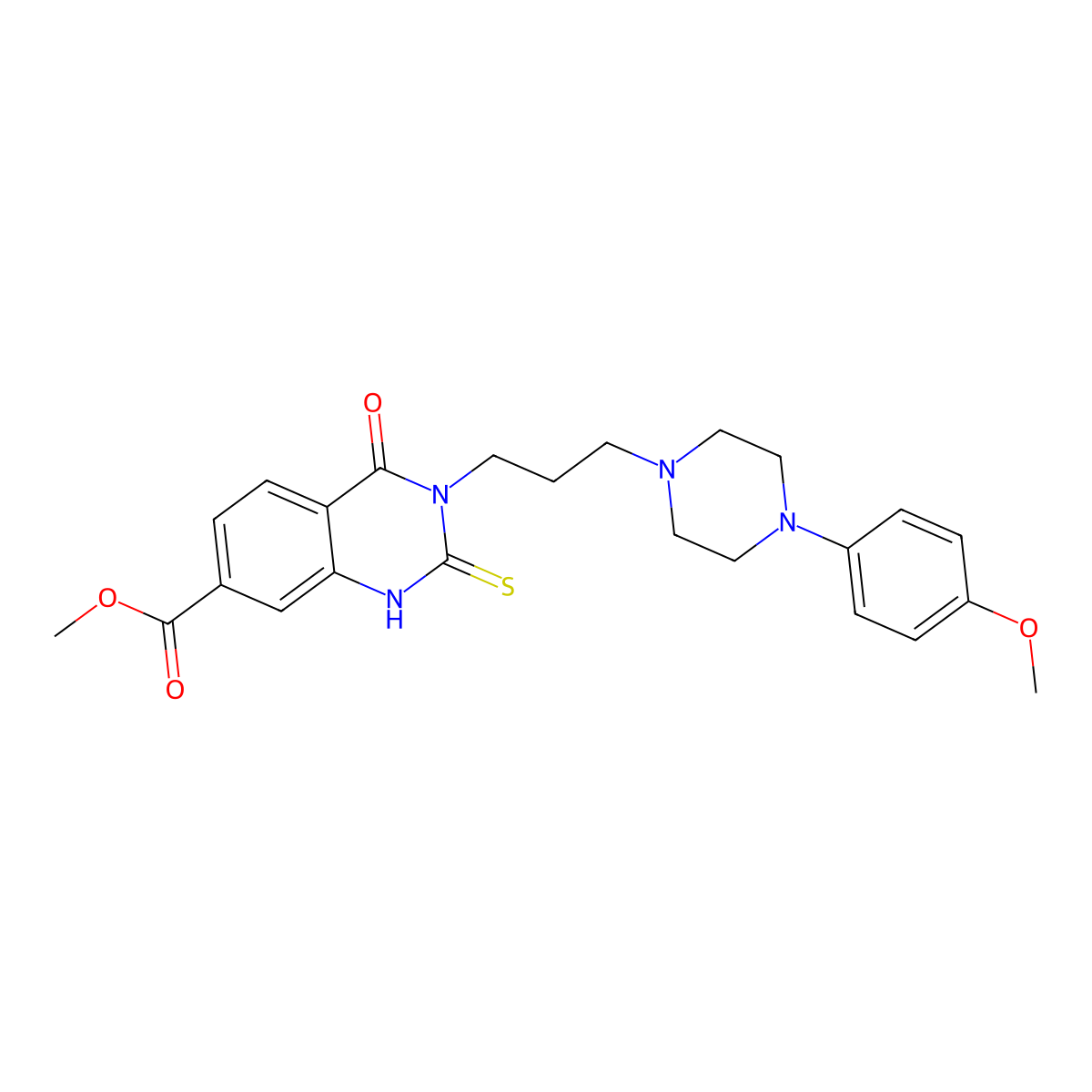 Methyl 3-{3-[4-(4-methoxyphenyl)piperazin-1-yl]propyl}-4-oxo-2-sulfanylidene-1,2,3,4-tetrahydroquinazoline-7-carboxylate molecular structure, CAS 1040655-52-4