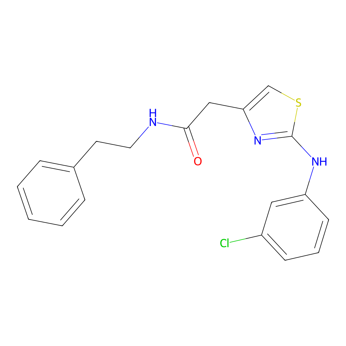 2-{2-[(3-chlorophenyl)amino]-1,3-thiazol-4-yl}-N-(2-phenylethyl)acetamide molecular structure, CAS 1040655-53-5