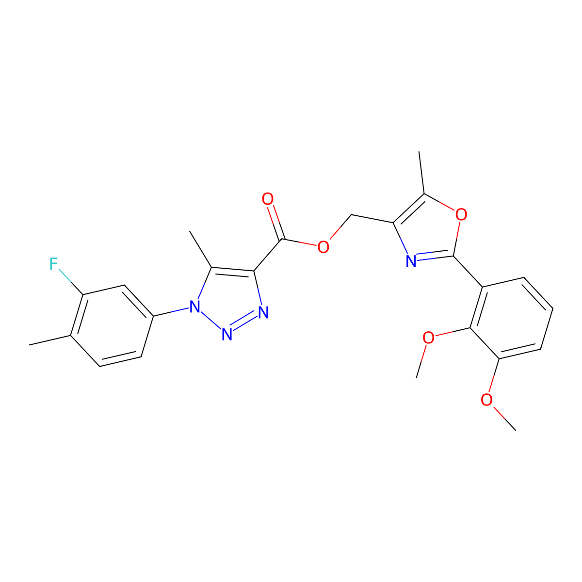 [2-(2,3-dimethoxyphenyl)-5-methyl-1,3-oxazol-4-yl]methyl 1-(3-fluoro-4-methylphenyl)-5-methyl-1H-1,2,3-triazole-4-carboxylate molecular structure, CAS 1040655-57-9
