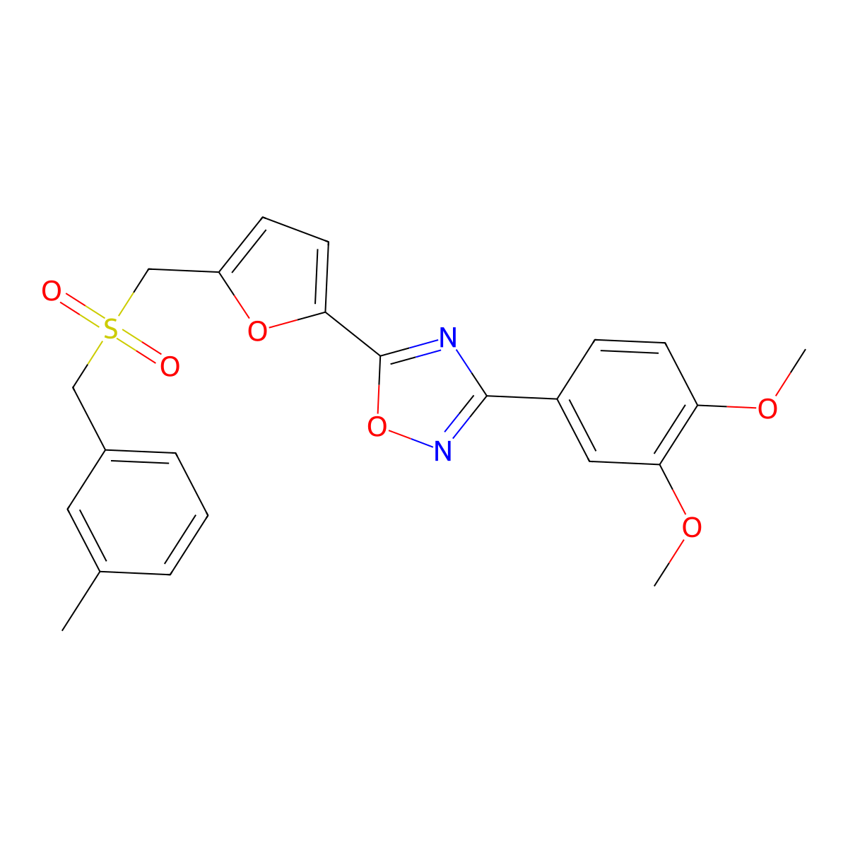 3-(3,4-Dimethoxyphenyl)-5-(5-{[(3-methylphenyl)methanesulfonyl]methyl}furan-2-yl)-1,2,4-oxadiazole molecular structure, CAS 1040655-58-0