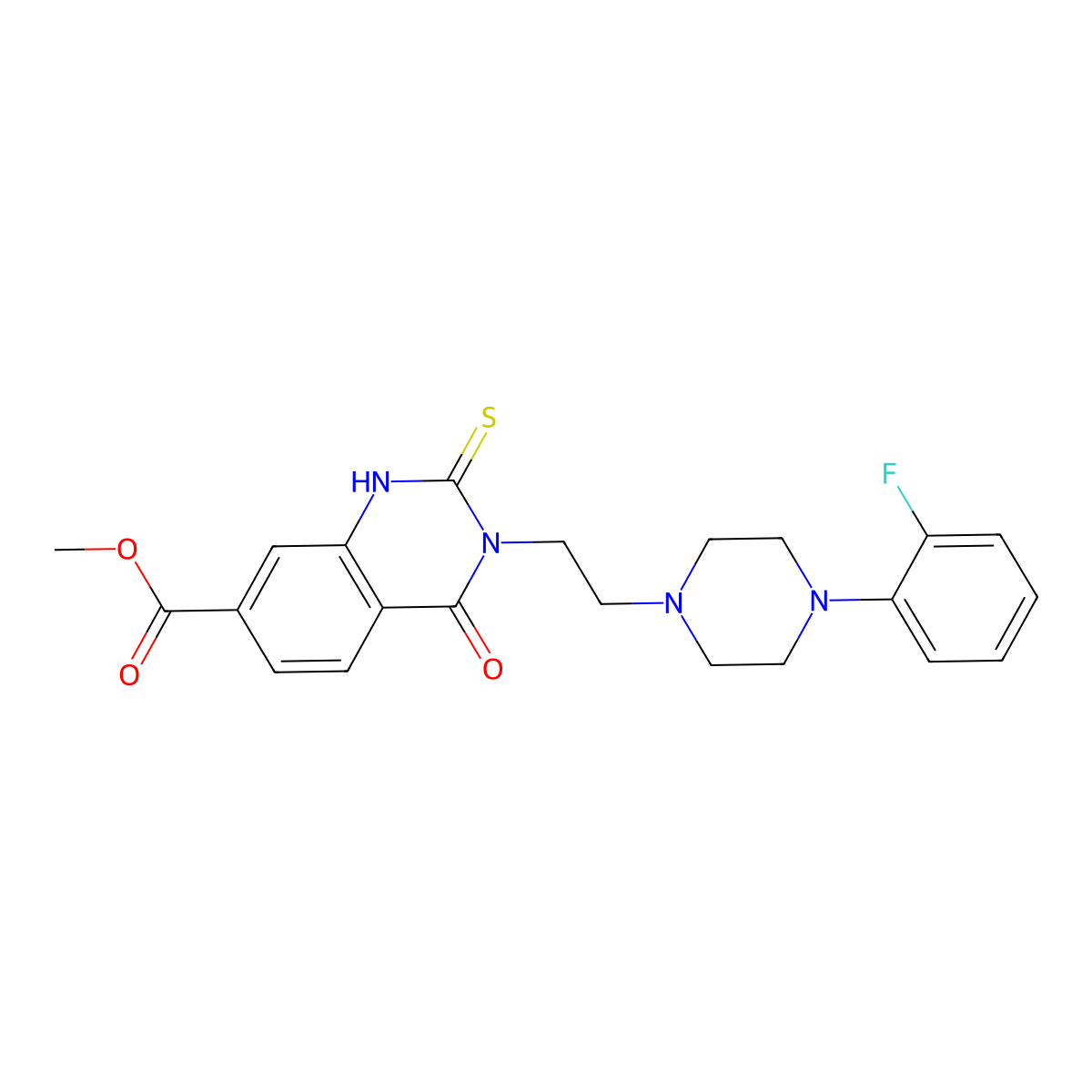 Methyl 3-{2-[4-(2-fluorophenyl)piperazin-1-yl]ethyl}-4-oxo-2-sulfanylidene-1,2,3,4-tetrahydroquinazoline-7-carboxylate molecular structure, CAS 1040655-60-4