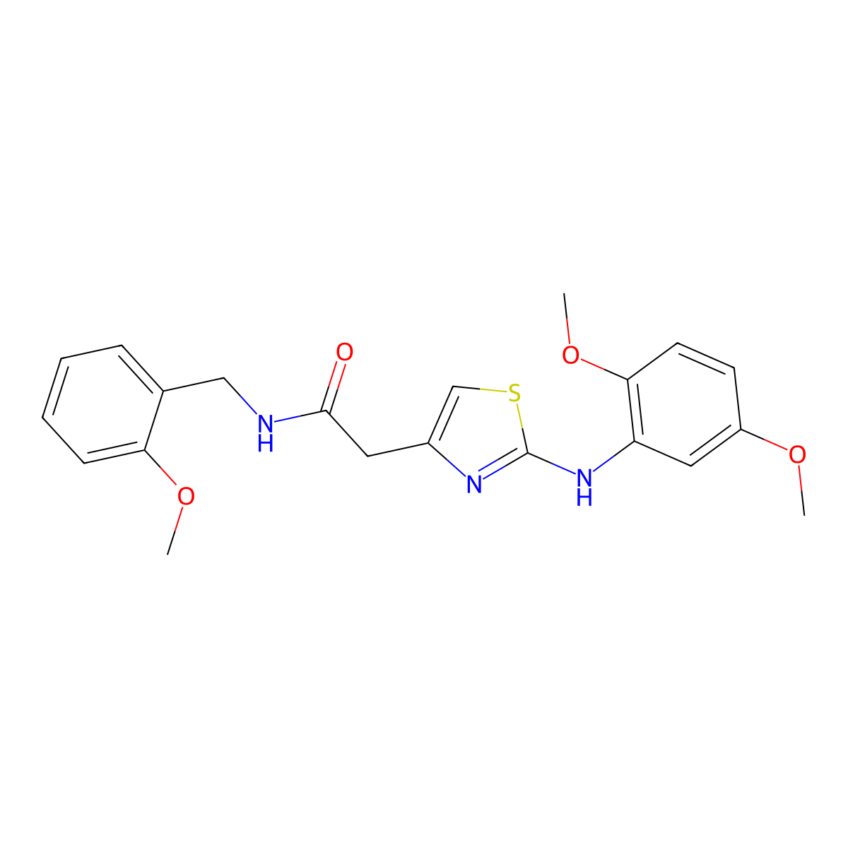 2-{2-[(2,5-dimethoxyphenyl)amino]-1,3-thiazol-4-yl}-N-[(2-methoxyphenyl)methyl]acetamide molecular structure, CAS 1040655-64-8