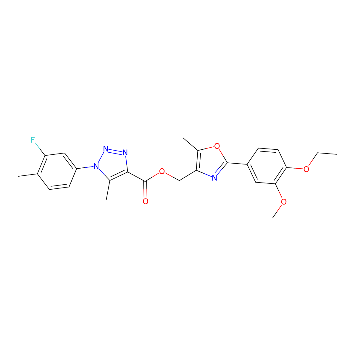 [2-(4-ethoxy-3-methoxyphenyl)-5-methyl-1,3-oxazol-4-yl]methyl 1-(3-fluoro-4-methylphenyl)-5-methyl-1H-1,2,3-triazole-4-carboxylate molecular structure, CAS 1040655-65-9