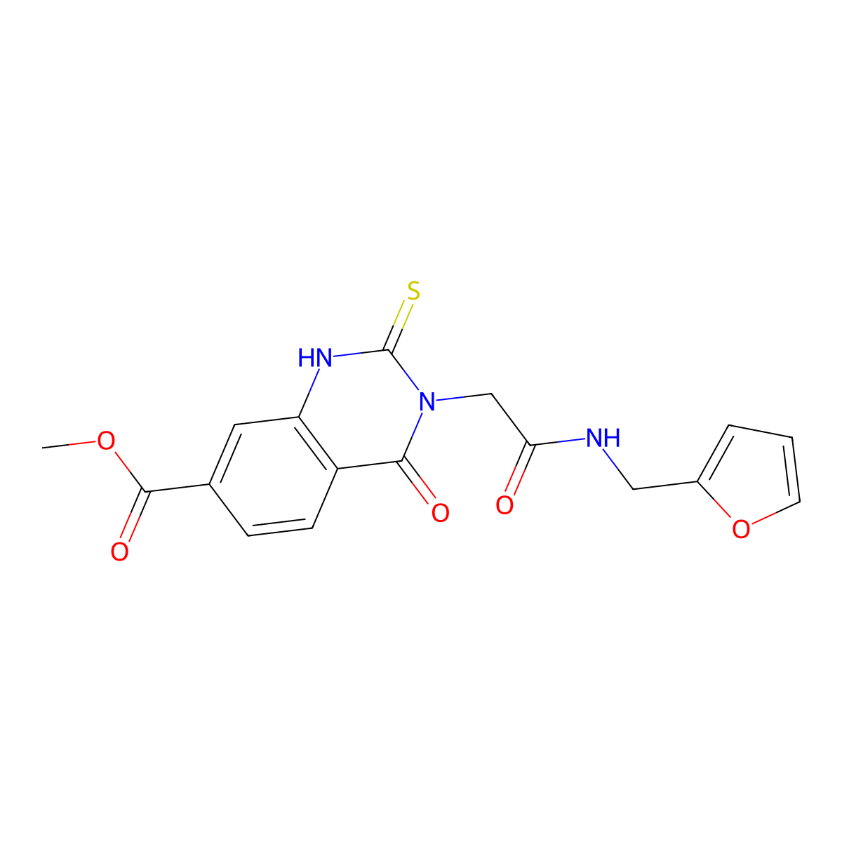 Methyl 3-({[(furan-2-yl)methyl]carbamoyl}methyl)-4-oxo-2-sulfanylidene-1,2,3,4-tetrahydroquinazoline-7-carboxylate molecular structure, CAS 1040655-68-2