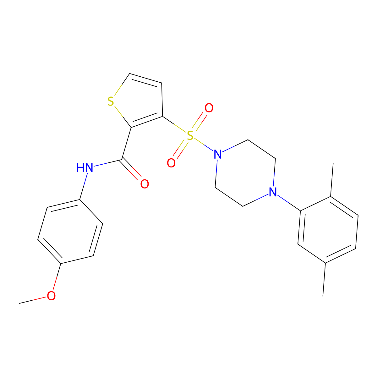 3-{[4-(2,5-dimethylphenyl)piperazin-1-yl]sulfonyl}-N-(4-methoxyphenyl)thiophene-2-carboxamide molecular structure, CAS 1040655-71-7