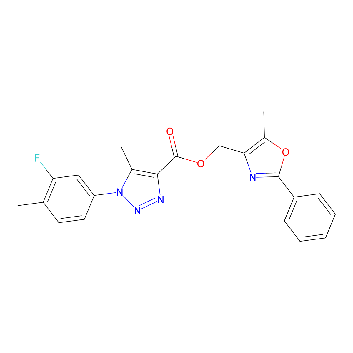 (5-methyl-2-phenyl-1,3-oxazol-4-yl)methyl 1-(3-fluoro-4-methylphenyl)-5-methyl-1H-1,2,3-triazole-4-carboxylate molecular structure, CAS 1040655-81-9