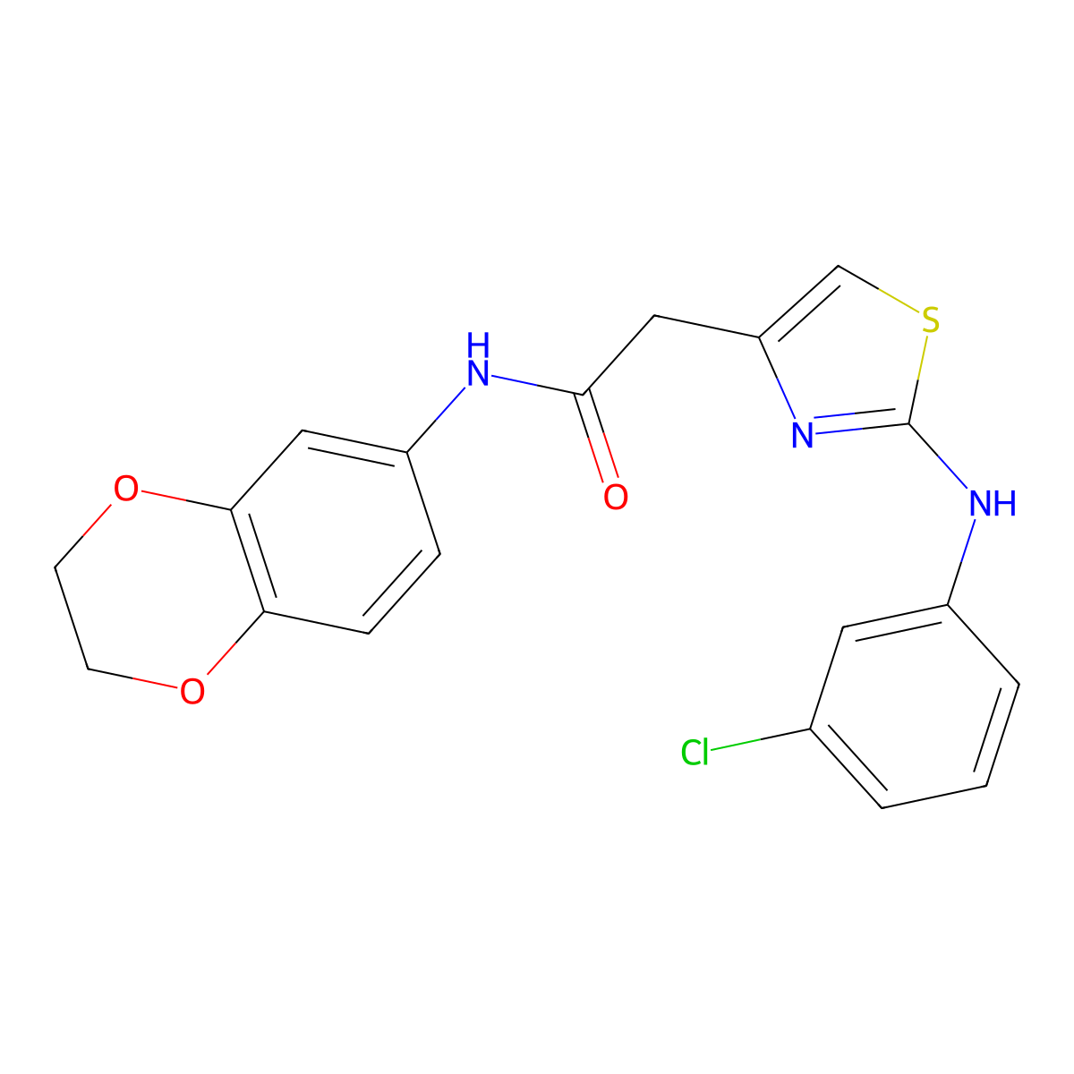 2-{2-[(3-chlorophenyl)amino]-1,3-thiazol-4-yl}-N-(2,3-dihydro-1,4-benzodioxin-6-yl)acetamide molecular structure, CAS 1040655-85-3