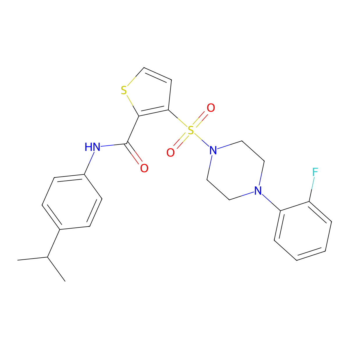 3-{[4-(2-fluorophenyl)piperazin-1-yl]sulfonyl}-N-[4-(propan-2-yl)phenyl]thiophene-2-carboxamide molecular structure, CAS 1040655-87-5