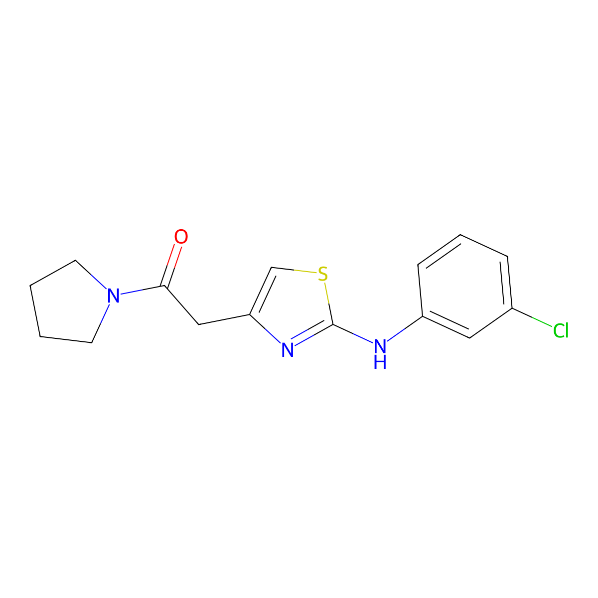 2-{2-[(3-Chlorophenyl)amino]-1,3-thiazol-4-yl}-1-(pyrrolidin-1-yl)ethan-1-one molecular structure, CAS 1040655-88-6