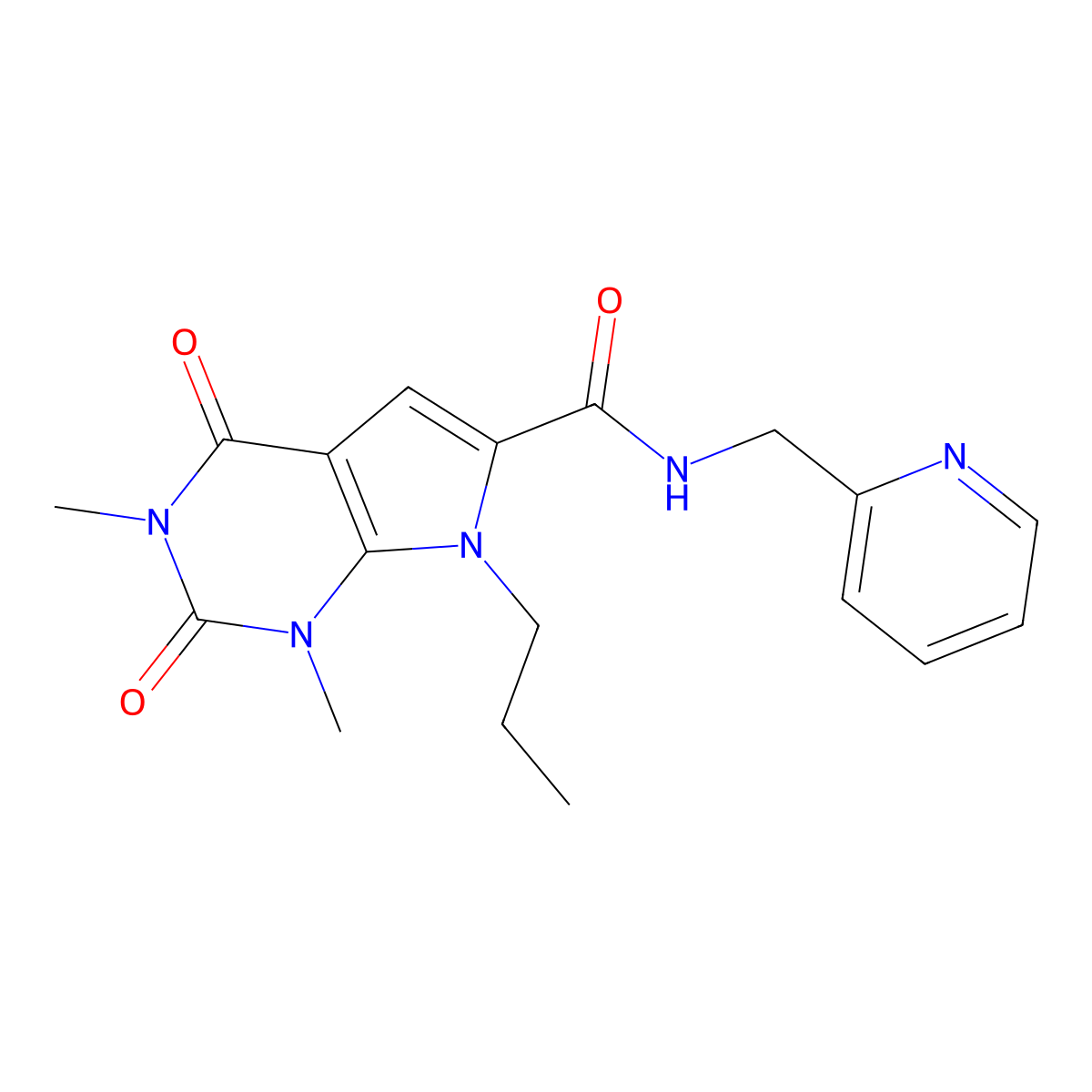 1,3-dimethyl-2,4-dioxo-7-propyl-N-(pyridin-2-ylmethyl)-2,3,4,7-tetrahydro-1H-pyrrolo[2,3-d]pyrimidine-6-carboxamide molecular structure, CAS 1040655-90-0