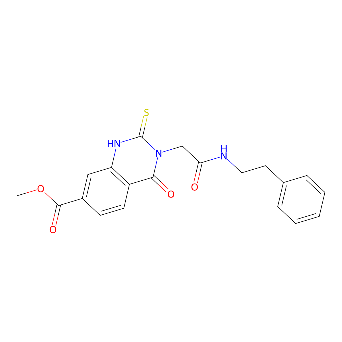 Methyl 4-oxo-3-{[(2-phenylethyl)carbamoyl]methyl}-2-sulfanylidene-1,2,3,4-tetrahydroquinazoline-7-carboxylate molecular structure, CAS 1040655-91-1