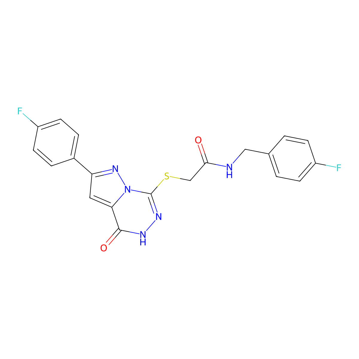 N-(4-fluorobenzyl)-2-((8-(4-fluorophenyl)-(oxo)dihydropyrazolo[1,5-d][1,2,4]triazin-2-yl)thio)acetamide molecular structure, CAS 1040655-93-3