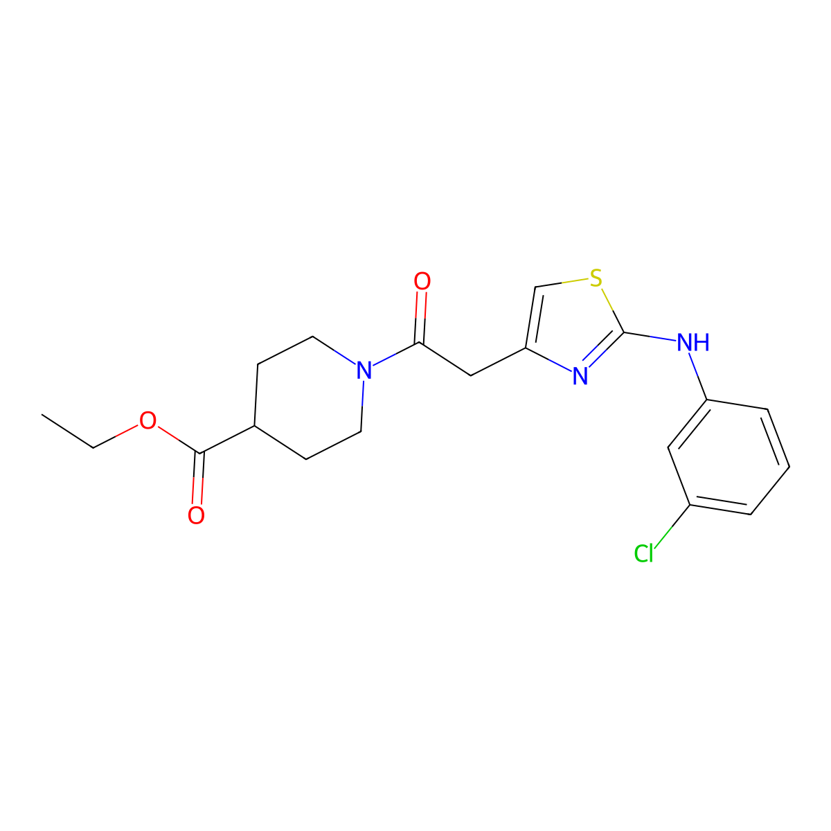 Ethyl 1-(2-{2-[(3-chlorophenyl)amino]-1,3-thiazol-4-yl}acetyl)piperidine-4-carboxylate molecular structure, CAS 1040655-95-5