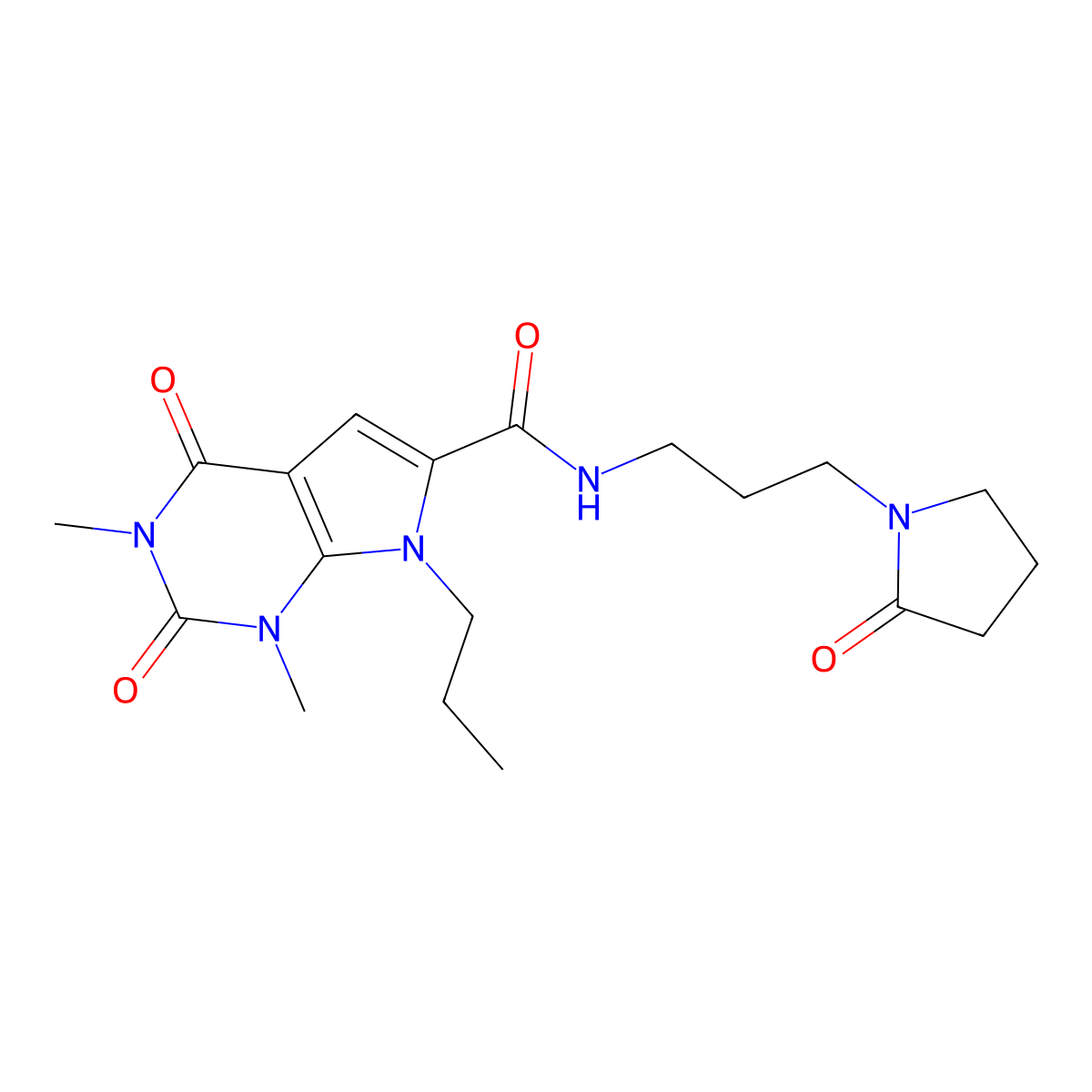 1,3-dimethyl-2,4-dioxo-N-(3-(2-oxopyrrolidin-1-yl)propyl)-7-propyl-2,3,4,7-tetrahydro-1H-pyrrolo[2,3-d]pyrimidine-6-carboxamide molecular structure, CAS 1040655-97-7
