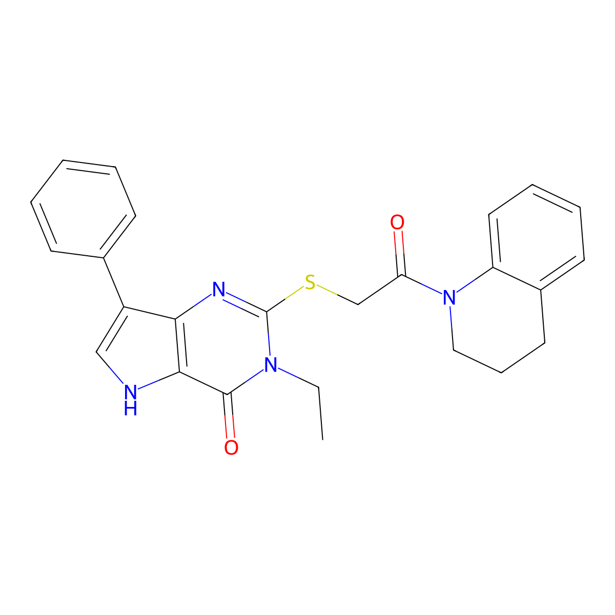 2-((2-(3,4-dihydroquinolin-1(2H)-yl)-2-oxoethyl)thio)-3-ethyl-7-phenyl-3H-pyrrolo[3,2-d]pyrimidin-4(5H)-one molecular structure, CAS 1040655-98-8