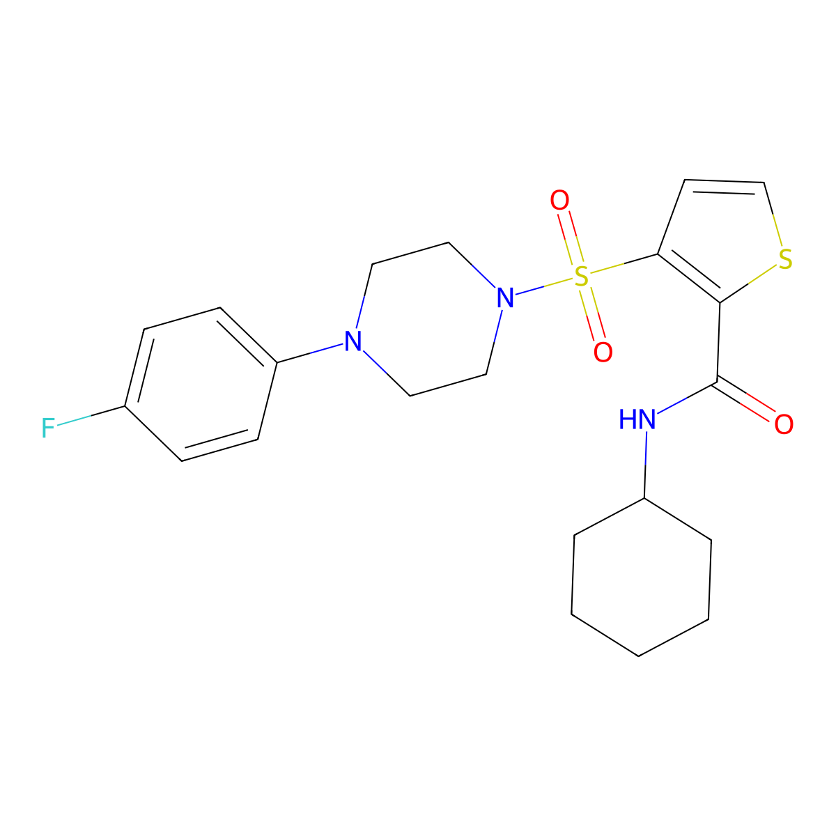 N-cyclohexyl-3-{[4-(4-fluorophenyl)piperazin-1-yl]sulfonyl}thiophene-2-carboxamide molecular structure, CAS 1040656-01-6