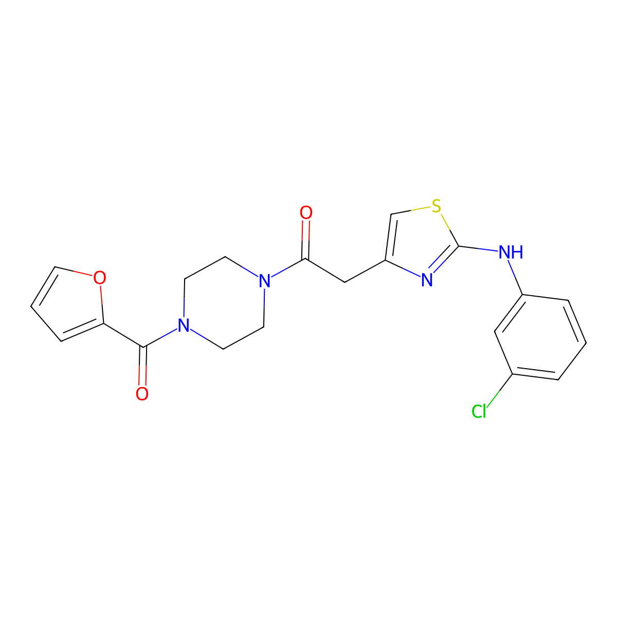 2-{2-[(3-Chlorophenyl)amino]-1,3-thiazol-4-yl}-1-[4-(furan-2-carbonyl)piperazin-1-yl]ethan-1-one molecular structure, CAS 1040656-02-7