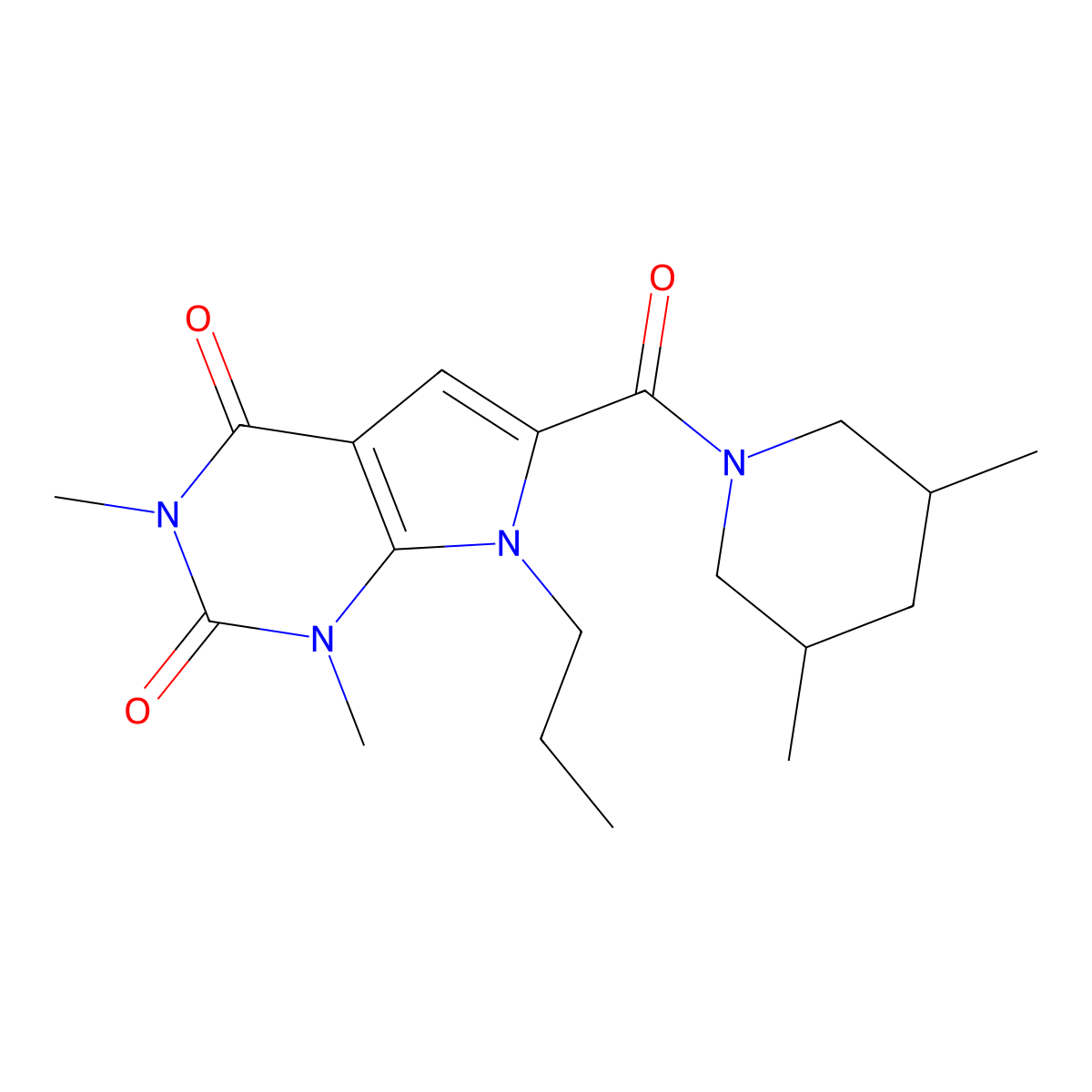 6-(3,5-dimethylpiperidine-1-carbonyl)-1,3-dimethyl-7-propyl-1H-pyrrolo[2,3-d]pyrimidine-2,4(3H,7H)-dione molecular structure, CAS 1040656-04-9