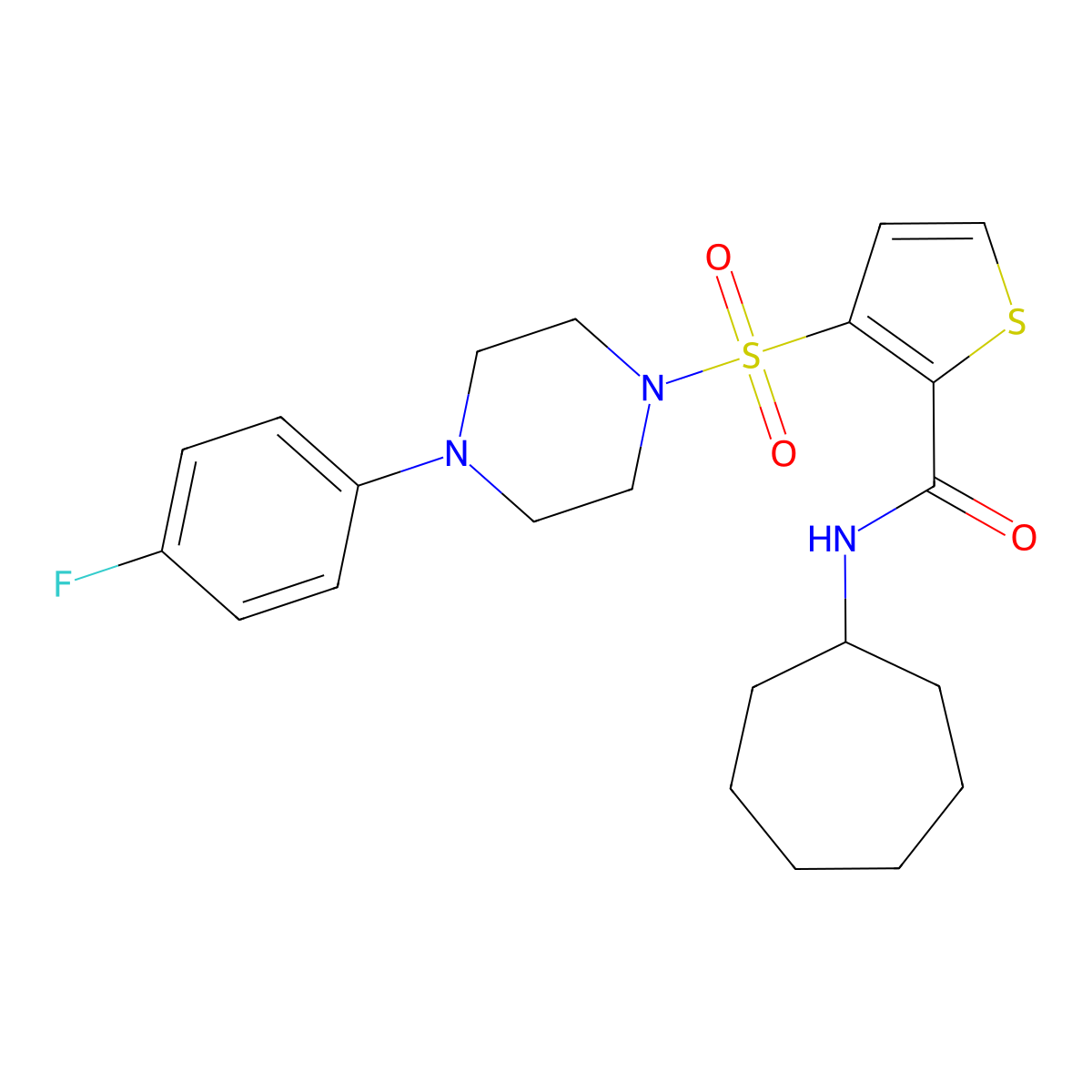 N-cycloheptyl-3-((4-(4-fluorophenyl)piperazin-1-yl)sulfonyl)thiophene-2-carboxamide molecular structure, CAS 1040656-08-3