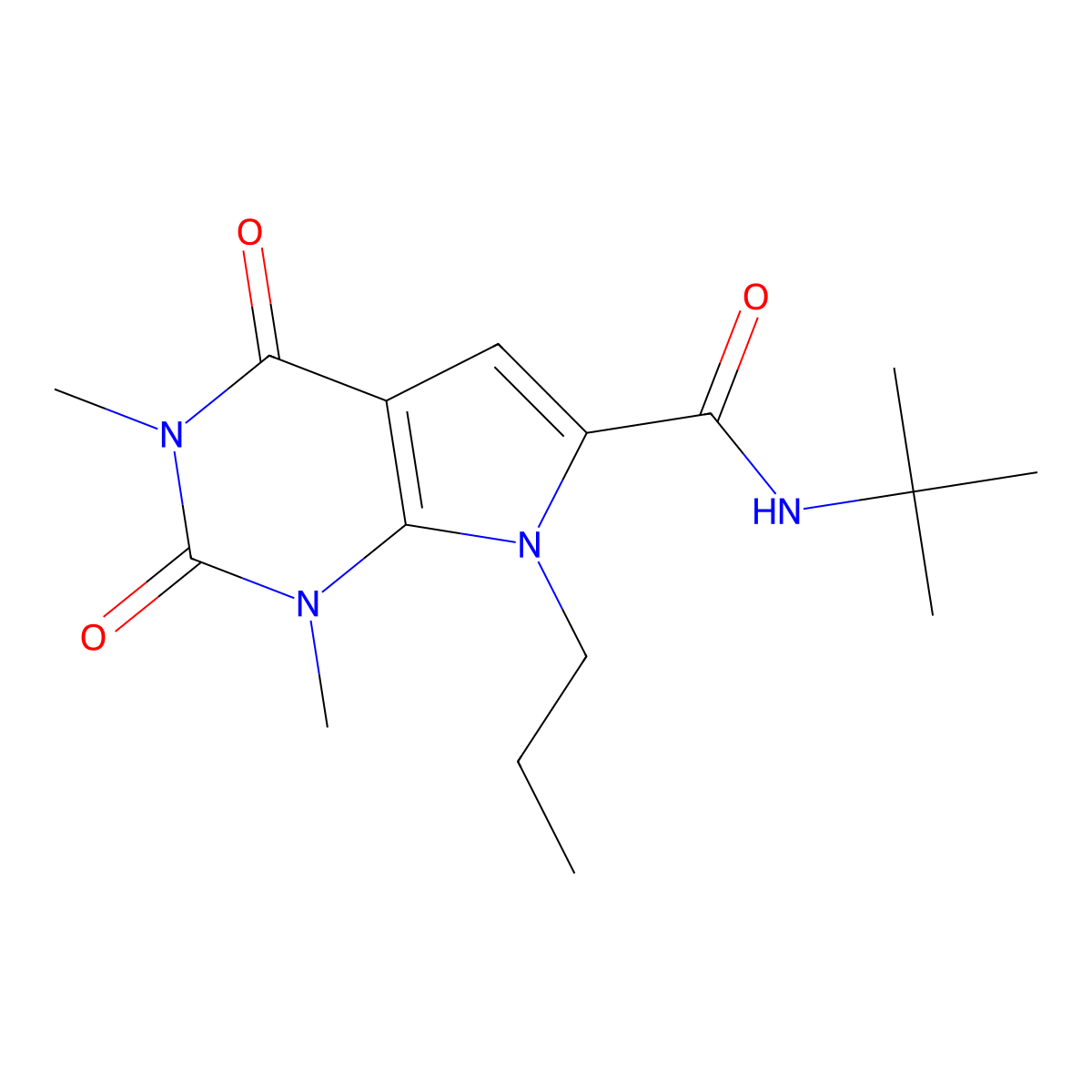 N-(tert-butyl)-1,3-dimethyl-2,4-dioxo-7-propyl-2,3,4,7-tetrahydro-1H-pyrrolo[2,3-d]pyrimidine-6-carboxamide molecular structure, CAS 1040656-11-8