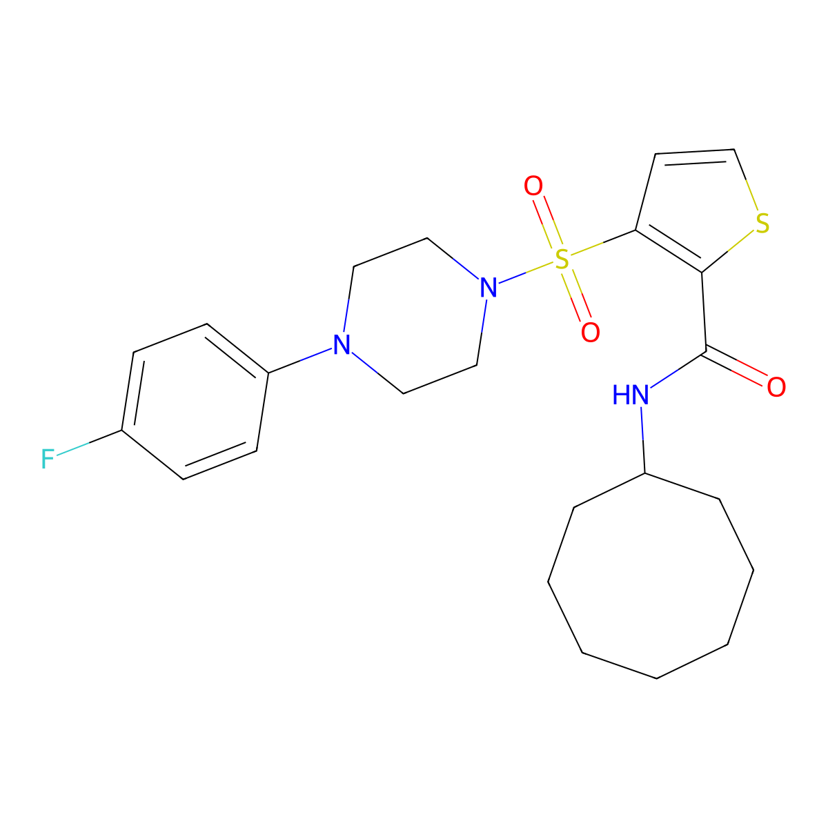 N-cyclooctyl-3-{[4-(4-fluorophenyl)piperazin-1-yl]sulfonyl}thiophene-2-carboxamide molecular structure, CAS 1040656-15-2