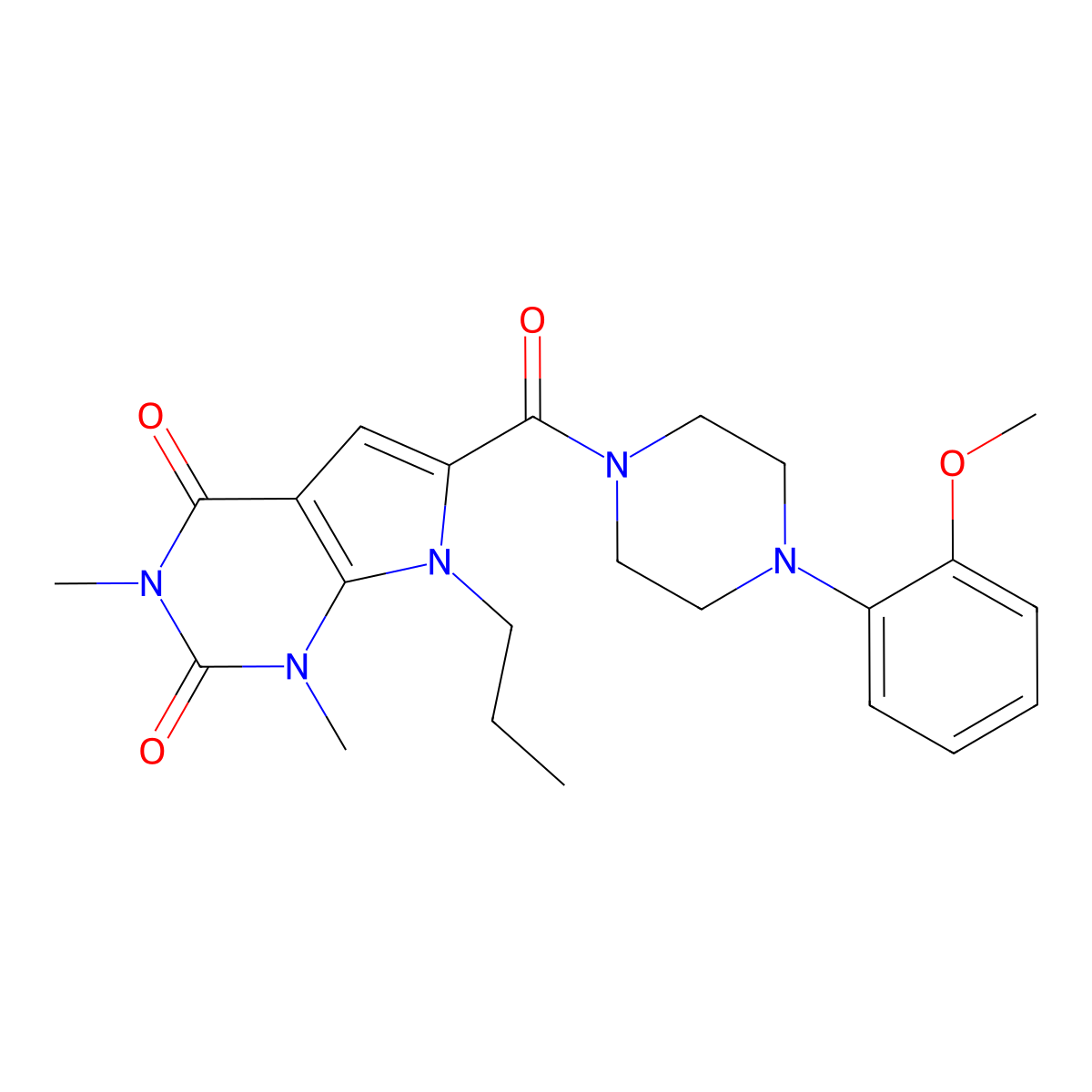 6-(4-(2-methoxyphenyl)piperazine-1-carbonyl)-1,3-dimethyl-7-propyl-1H-pyrrolo[2,3-d]pyrimidine-2,4(3H,7H)-dione molecular structure, CAS 1040656-25-4