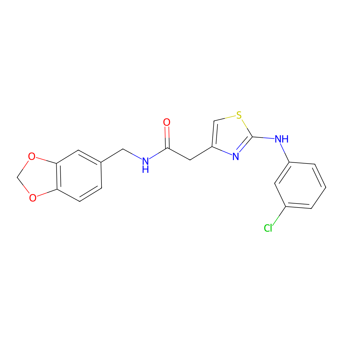 N-[(2H-1,3-benzodioxol-5-yl)methyl]-2-{2-[(3-chlorophenyl)amino]-1,3-thiazol-4-yl}acetamide molecular structure, CAS 1040656-30-1