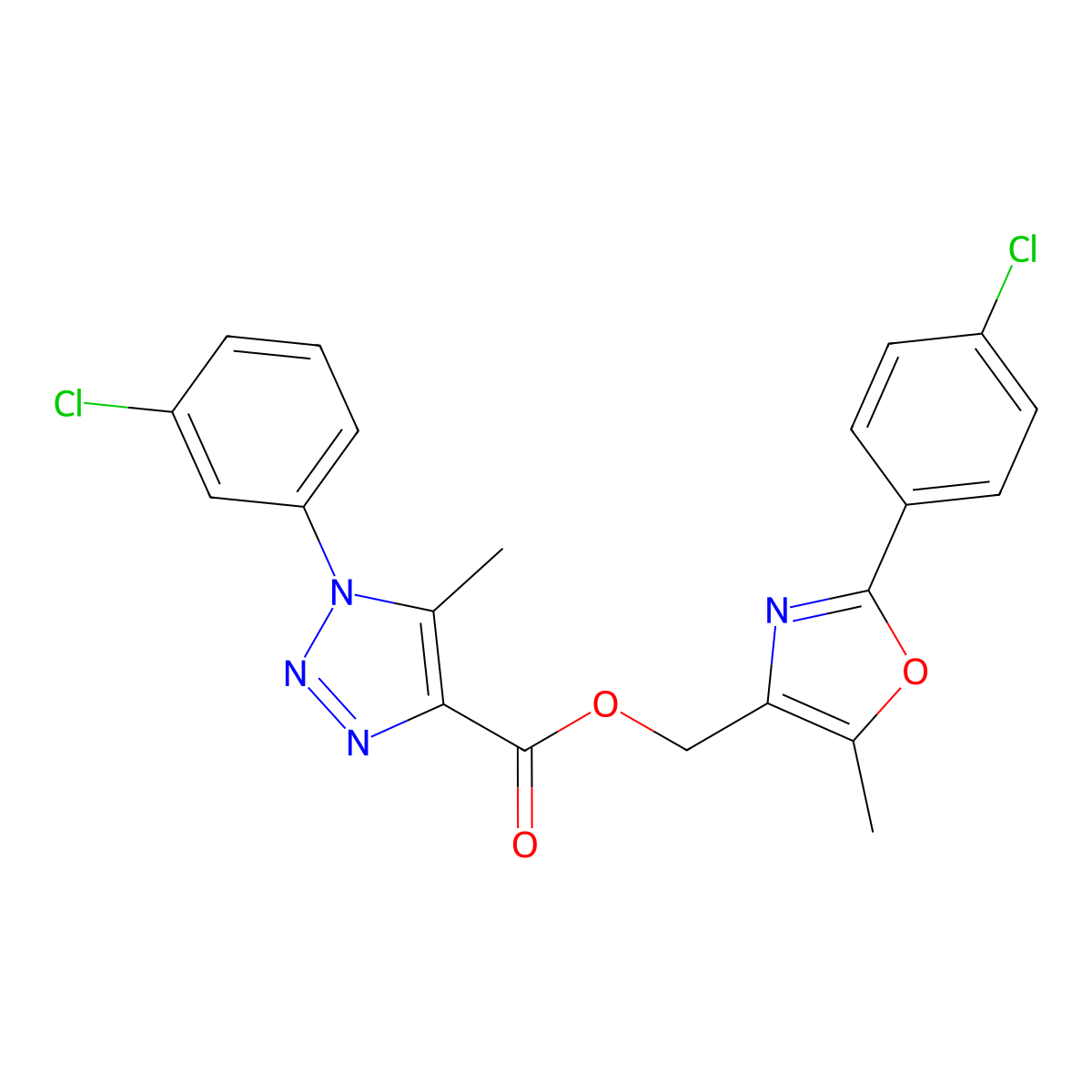 [2-(4-chlorophenyl)-5-methyl-1,3-oxazol-4-yl]methyl 1-(3-chlorophenyl)-5-methyl-1H-1,2,3-triazole-4-carboxylate molecular structure, CAS 1040656-31-2