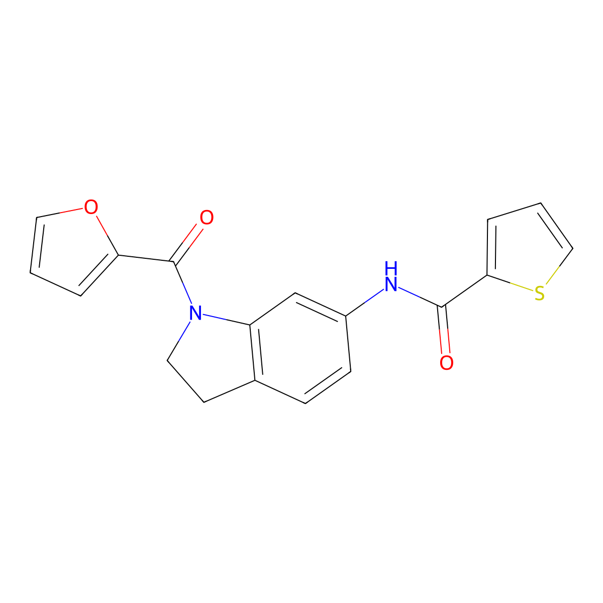 N-(1-(furan-2-carbonyl)indolin-6-yl)thiophene-2-carboxamide molecular structure, CAS 1040656-32-3