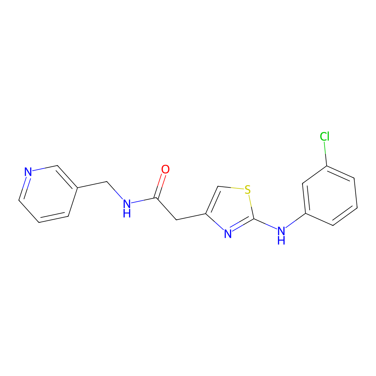 2-{2-[(3-chlorophenyl)amino]-1,3-thiazol-4-yl}-N-[(pyridin-3-yl)methyl]acetamide molecular structure, CAS 1040656-38-9