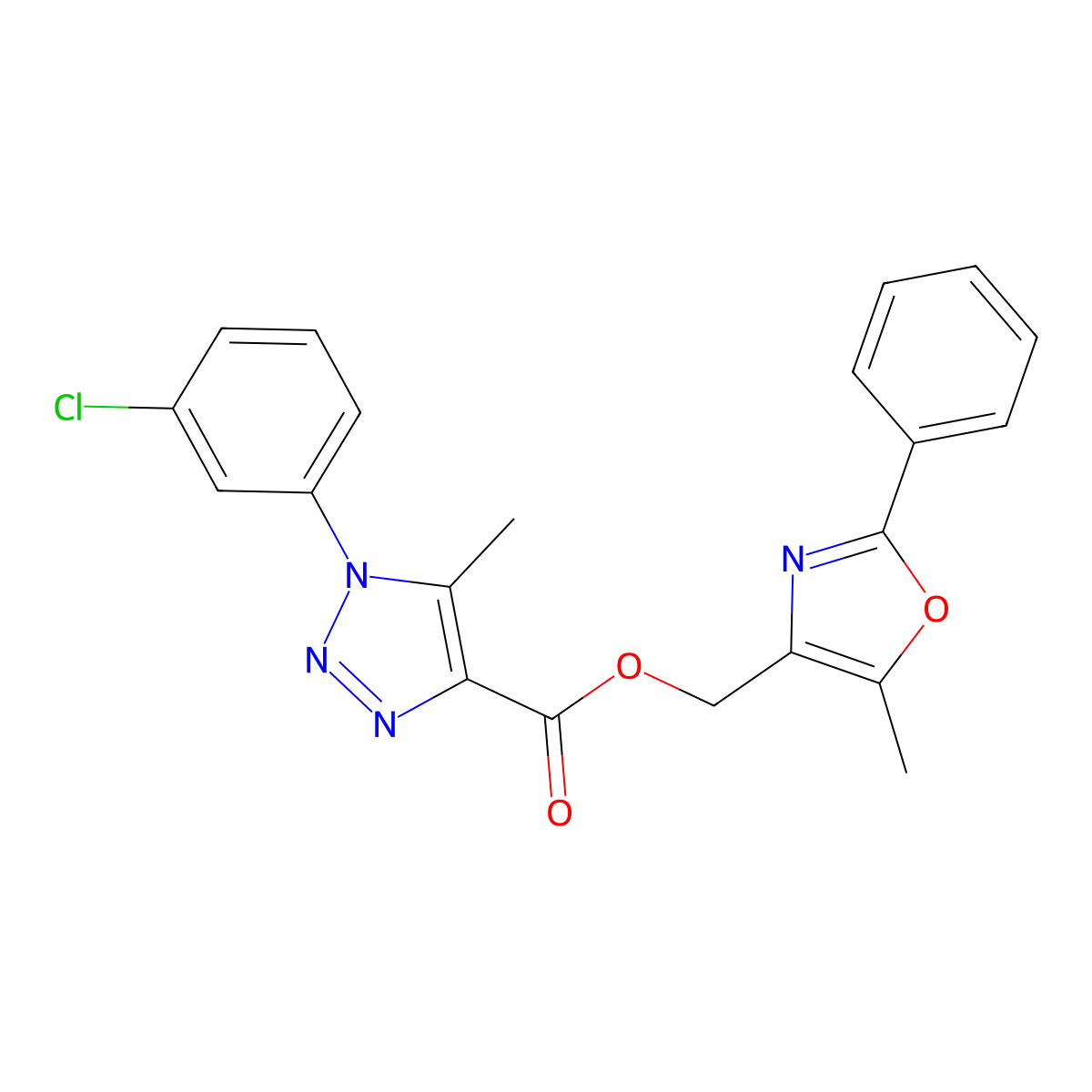(5-methyl-2-phenyl-1,3-oxazol-4-yl)methyl 1-(3-chlorophenyl)-5-methyl-1H-1,2,3-triazole-4-carboxylate molecular structure, CAS 1040656-39-0