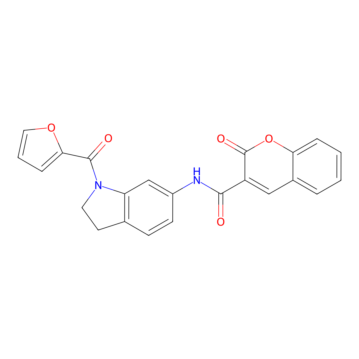 N-(1-(furan-2-carbonyl)indolin-6-yl)-2-oxo-2H-chromene-3-carboxamide molecular structure, CAS 1040656-40-3