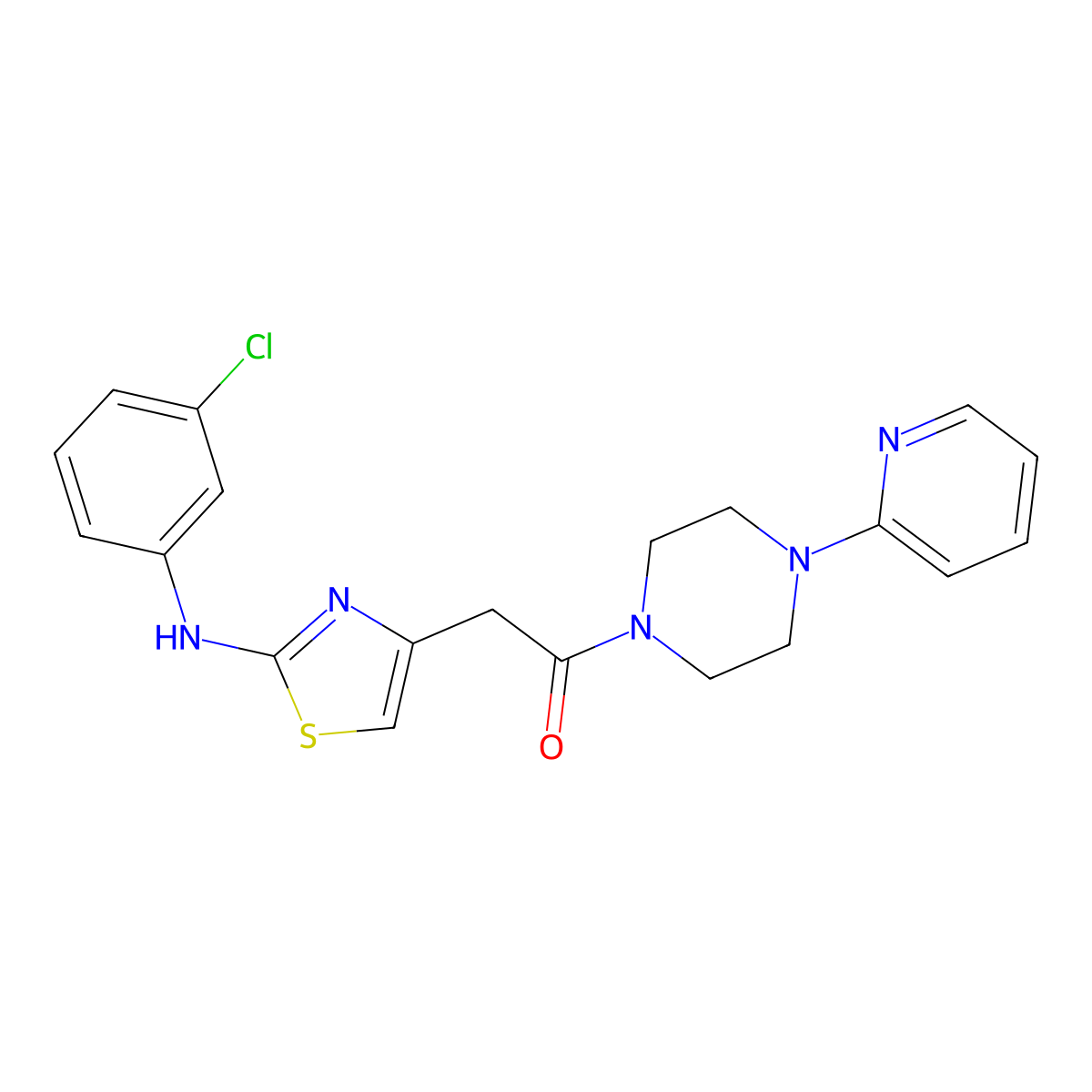 2-{2-[(3-Chlorophenyl)amino]-1,3-thiazol-4-yl}-1-[4-(pyridin-2-yl)piperazin-1-yl]ethan-1-one molecular structure, CAS 1040656-43-6