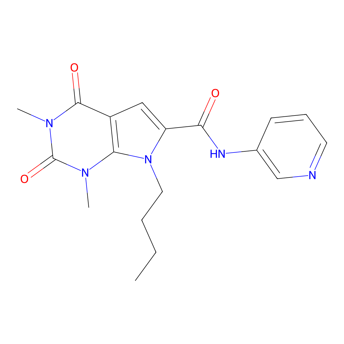 7-butyl-1,3-dimethyl-2,4-dioxo-N-(pyridin-3-yl)-2,3,4,7-tetrahydro-1H-pyrrolo[2,3-d]pyrimidine-6-carboxamide molecular structure, CAS 1040656-49-2