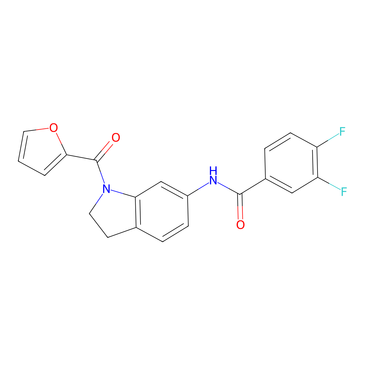 3,4-difluoro-N-(1-(furan-2-carbonyl)indolin-6-yl)benzamide molecular structure, CAS 1040656-54-9