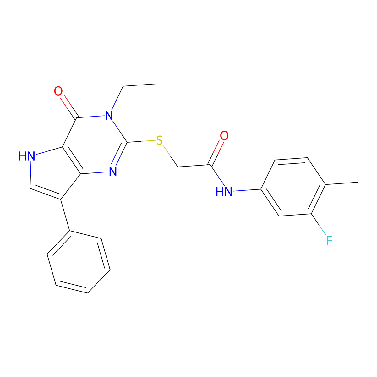 2-({3-ethyl-4-oxo-7-phenyl-3H,4H,5H-pyrrolo[3,2-d]pyrimidin-2-yl}sulfanyl)-N-(3-fluoro-4-methylphenyl)acetamide molecular structure, CAS 1040656-57-2