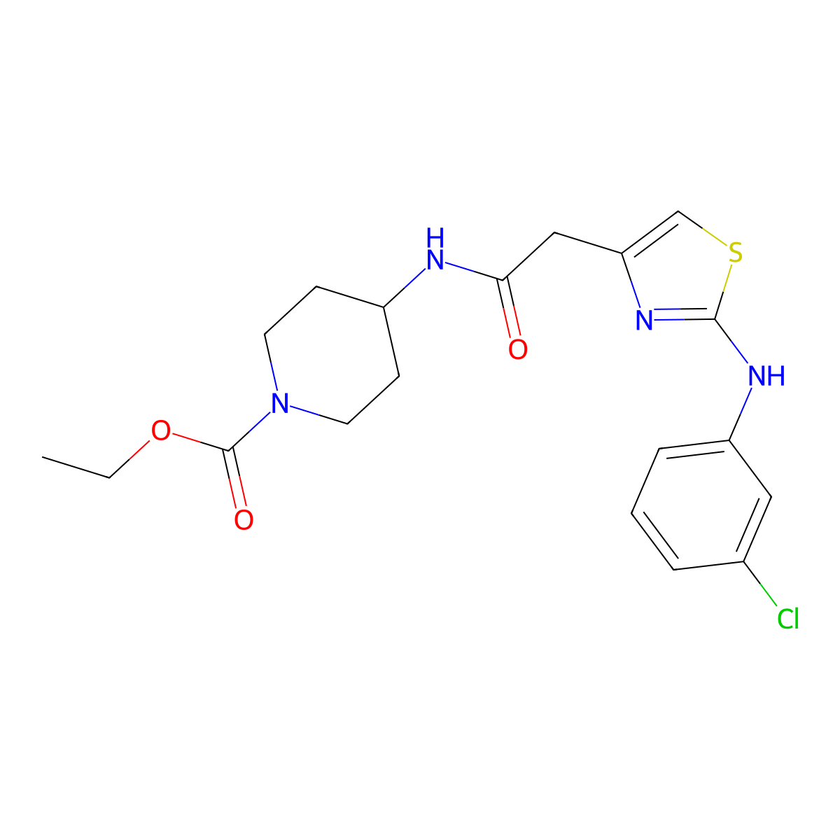 Ethyl 4-(2-{2-[(3-chlorophenyl)amino]-1,3-thiazol-4-yl}acetamido)piperidine-1-carboxylate molecular structure, CAS 1040656-58-3