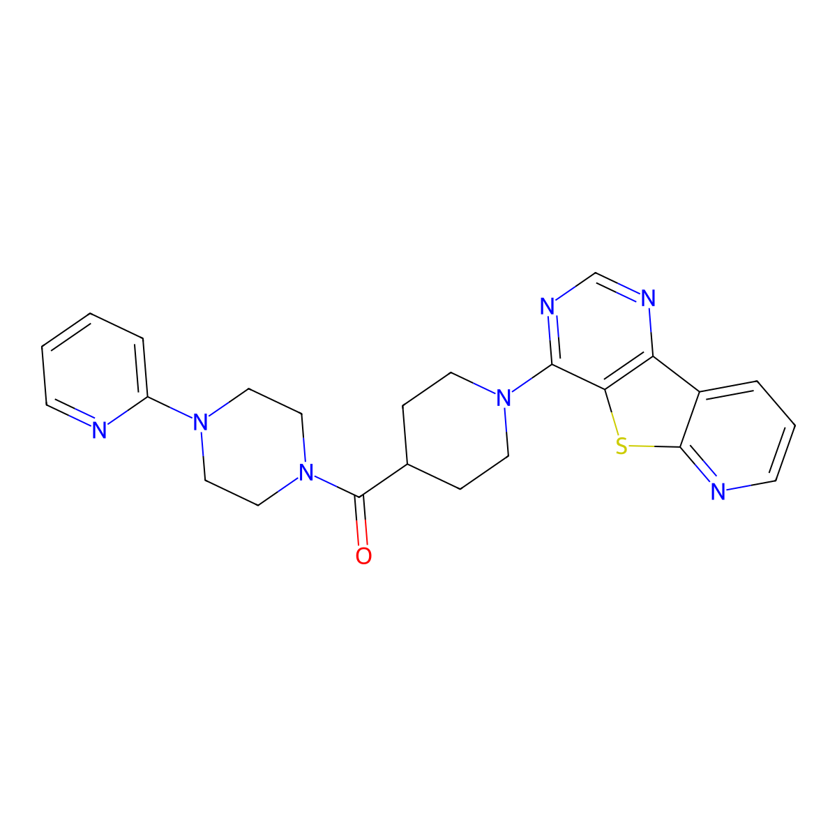 6-{4-[4-(Pyridin-2-yl)piperazine-1-carbonyl]piperidin-1-yl}-8-thia-3,5,10-triazatricyclo[7.4.0.0^{2,7}]trideca-1(13),2(7),3,5,9,11-hexaene molecular structure, CAS 1040656-59-4