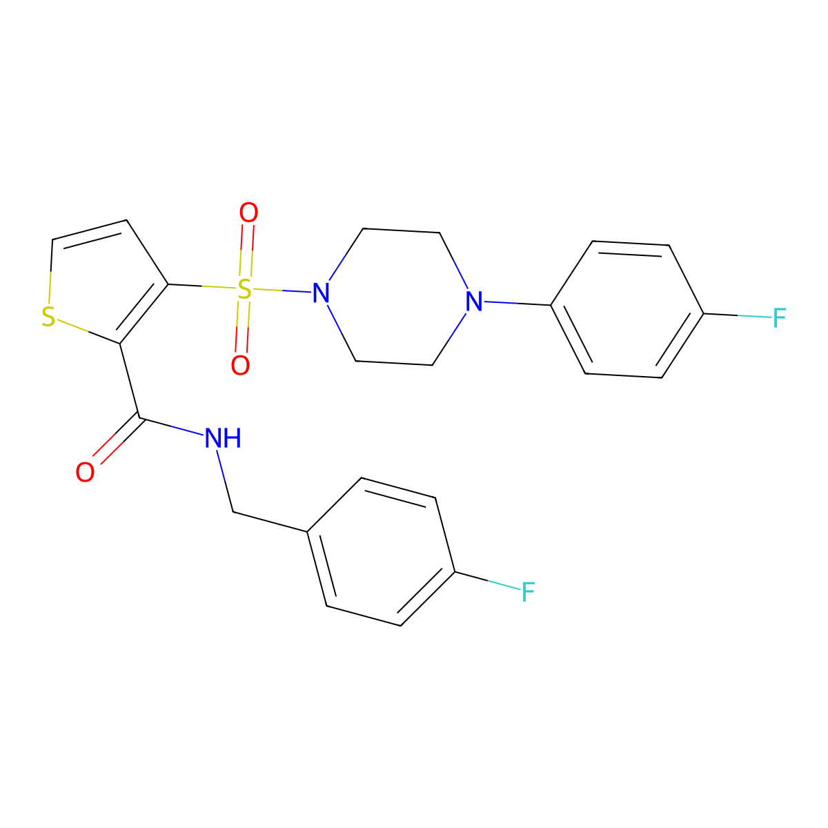 N-[(4-fluorophenyl)methyl]-3-{[4-(4-fluorophenyl)piperazin-1-yl]sulfonyl}thiophene-2-carboxamide molecular structure, CAS 1040656-60-7