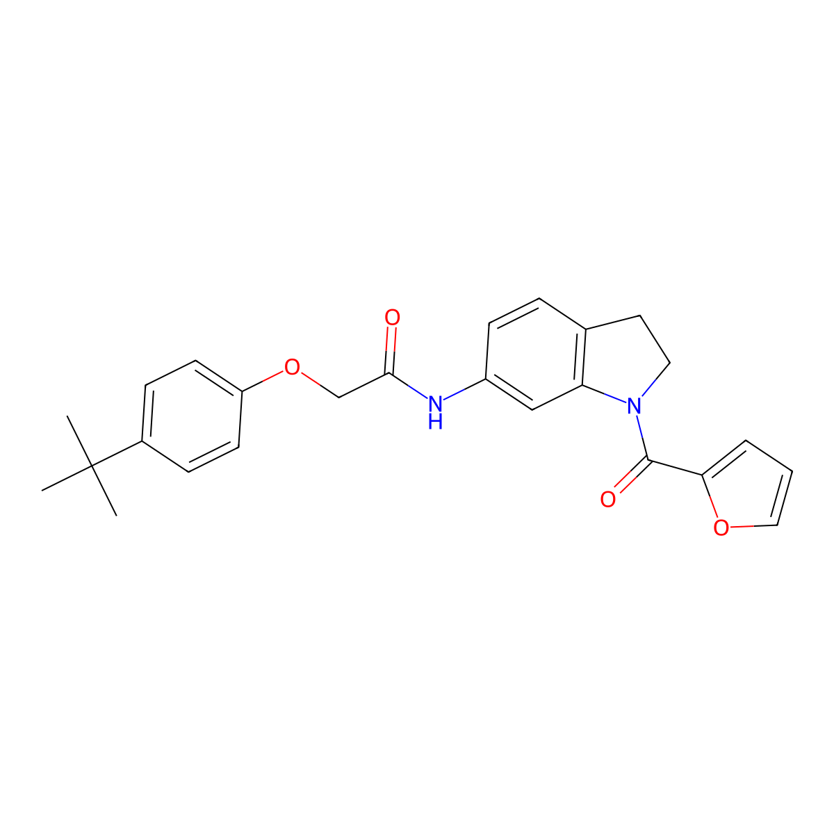 2-(4-(tert-butyl)phenoxy)-N-(1-(furan-2-carbonyl)indolin-6-yl)acetamide molecular structure, CAS 1040656-61-8