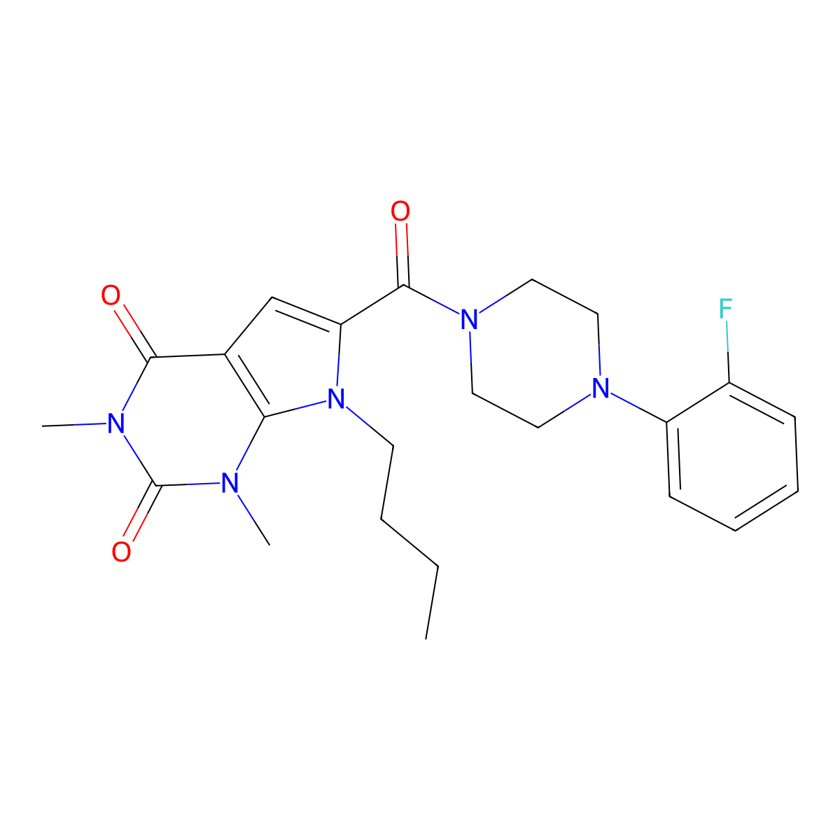7-butyl-6-(4-(2-fluorophenyl)piperazine-1-carbonyl)-1,3-dimethyl-1H-pyrrolo[2,3-d]pyrimidine-2,4(3H,7H)-dione molecular structure, CAS 1040656-63-0
