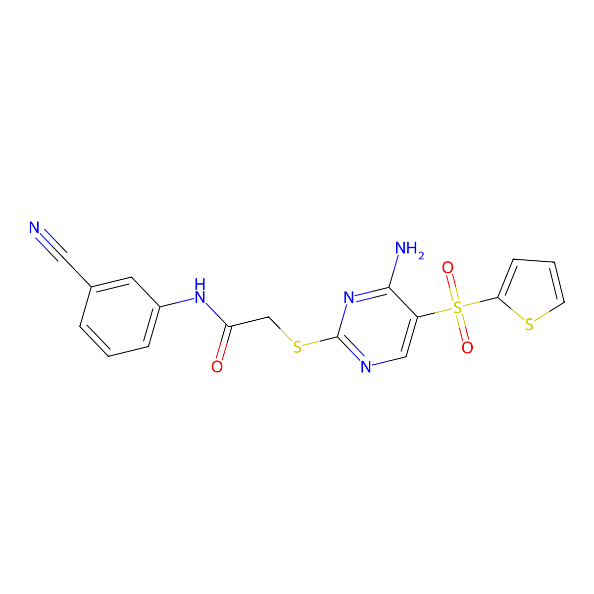 2-{[4-amino-5-(thiophene-2-sulfonyl)pyrimidin-2-yl]sulfanyl}-N-(3-cyanophenyl)acetamide molecular structure, CAS 1040656-76-5
