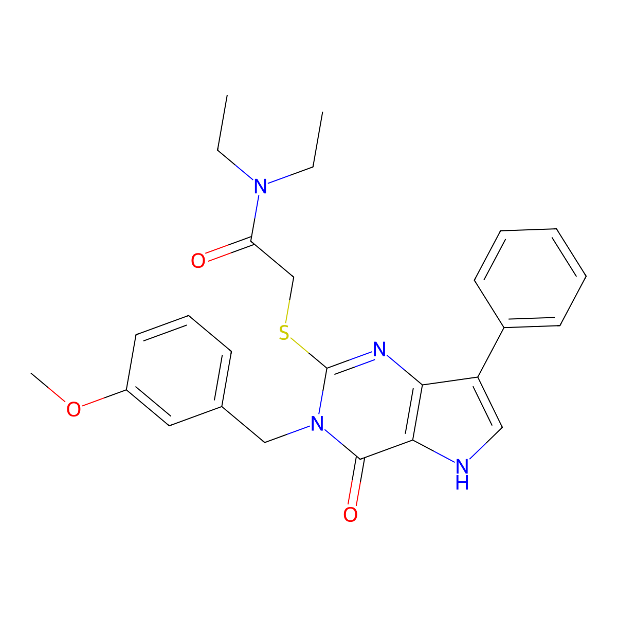N,N-diethyl-2-({3-[(3-methoxyphenyl)methyl]-4-oxo-7-phenyl-3H,4H,5H-pyrrolo[3,2-d]pyrimidin-2-yl}sulfanyl)acetamide molecular structure, CAS 1040656-85-6