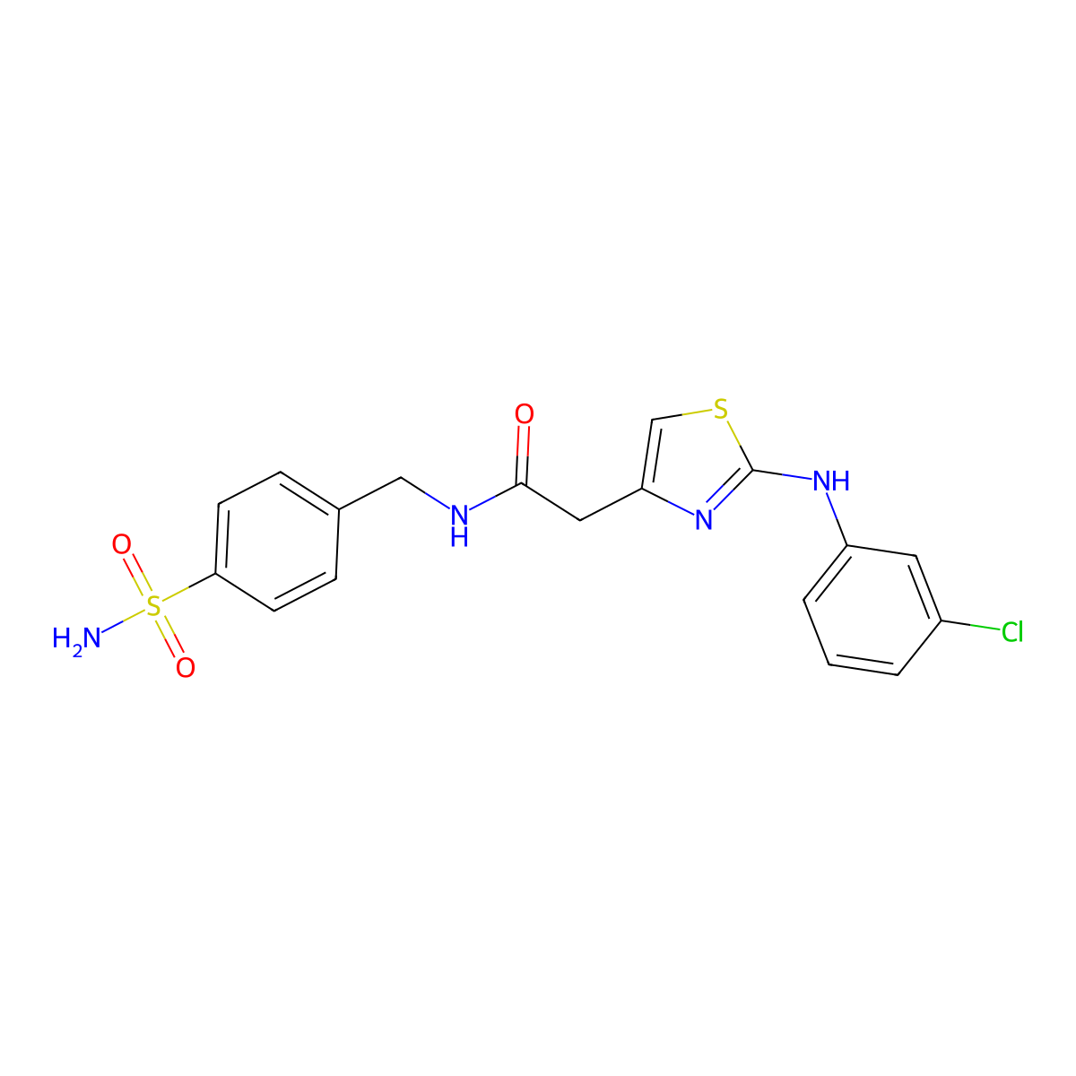 2-{2-[(3-chlorophenyl)amino]-1,3-thiazol-4-yl}-N-[(4-sulfamoylphenyl)methyl]acetamide molecular structure, CAS 1040656-86-7
