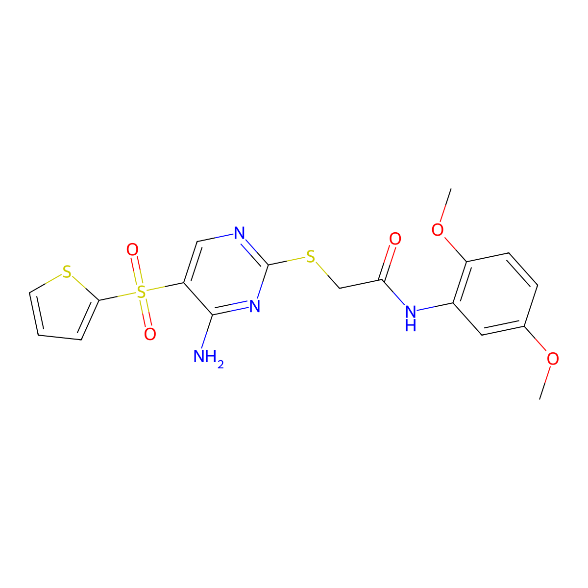 2-{[4-amino-5-(thiophene-2-sulfonyl)pyrimidin-2-yl]sulfanyl}-N-(2,5-dimethoxyphenyl)acetamide molecular structure, CAS 1040656-90-3