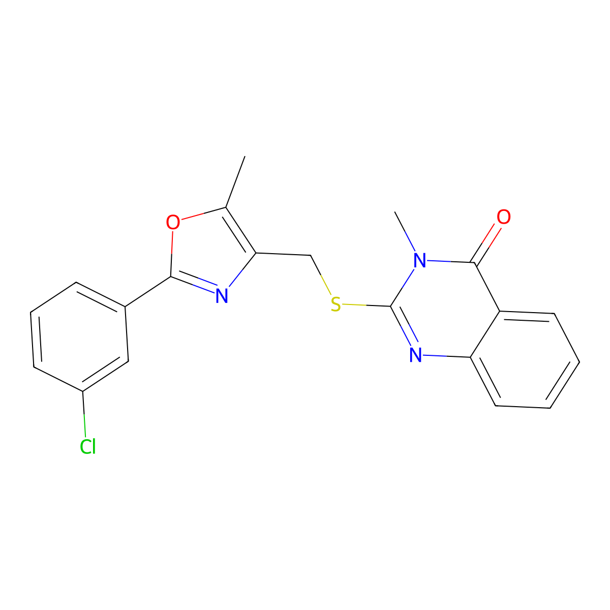 2-(((2-(3-chlorophenyl)-5-methyloxazol-4-yl)methyl)thio)-3-methylquinazolin-4(3H)-one molecular structure, CAS 1040656-99-2