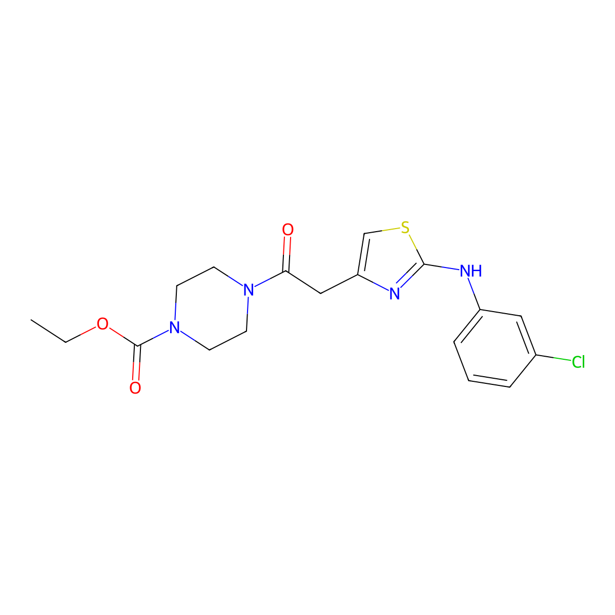 Ethyl 4-(2-{2-[(3-chlorophenyl)amino]-1,3-thiazol-4-yl}acetyl)piperazine-1-carboxylate molecular structure, CAS 1040657-00-8