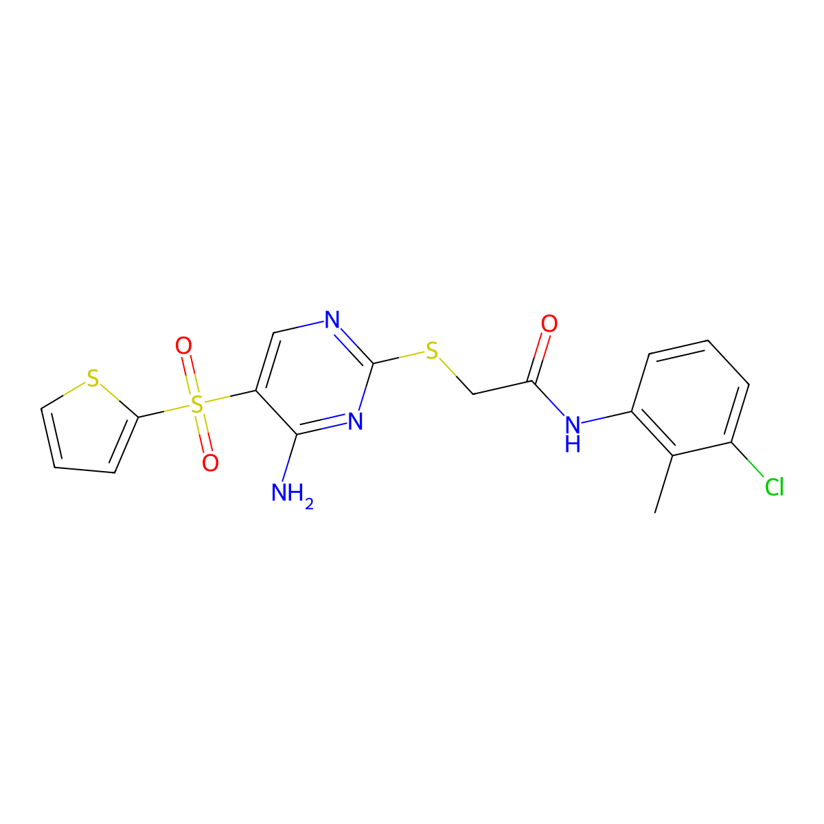 2-{[4-amino-5-(thiophene-2-sulfonyl)pyrimidin-2-yl]sulfanyl}-N-(3-chloro-2-methylphenyl)acetamide molecular structure, CAS 1040657-04-2
