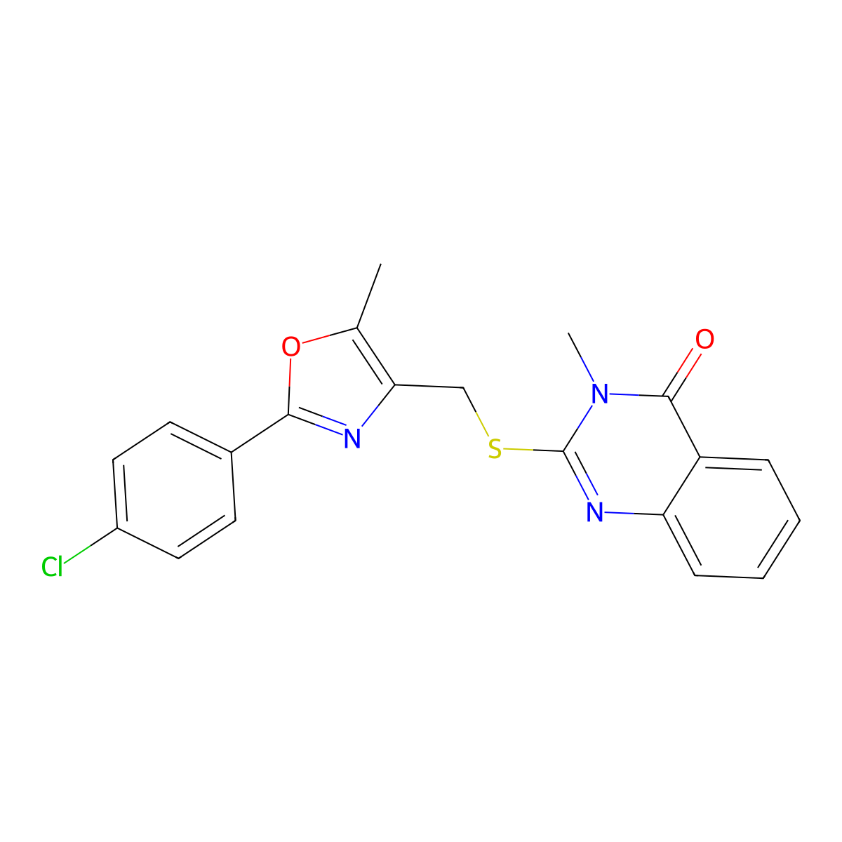 2-(((2-(4-chlorophenyl)-5-methyloxazol-4-yl)methyl)thio)-3-methylquinazolin-4(3H)-one molecular structure, CAS 1040657-06-4