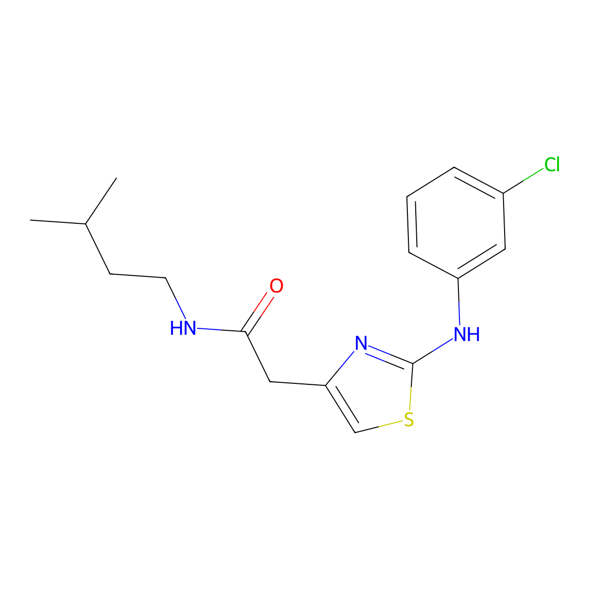 2-(2-((3-chlorophenyl)amino)thiazol-4-yl)-N-isopentylacetamide molecular structure, CAS 1040657-07-5